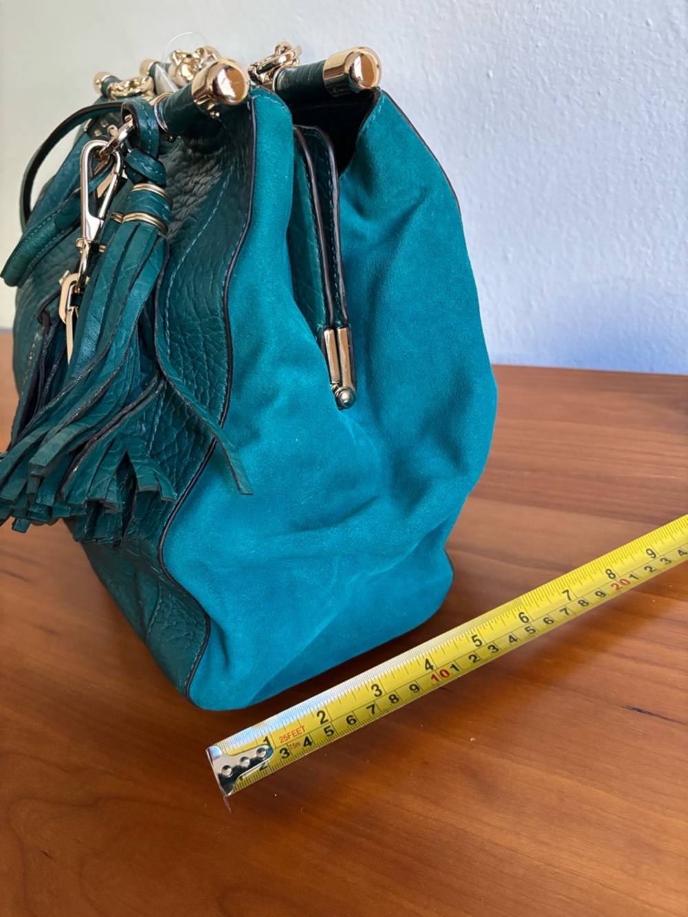 Coach Teal Green Leather Tassel Shoulder Bag - Picture 3 of 16